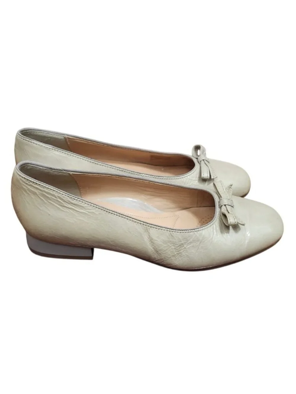 Ara Women’s Beige Leather Ballet Flats Bow Comfort Low Heel Shoes US 8 EU 38.5